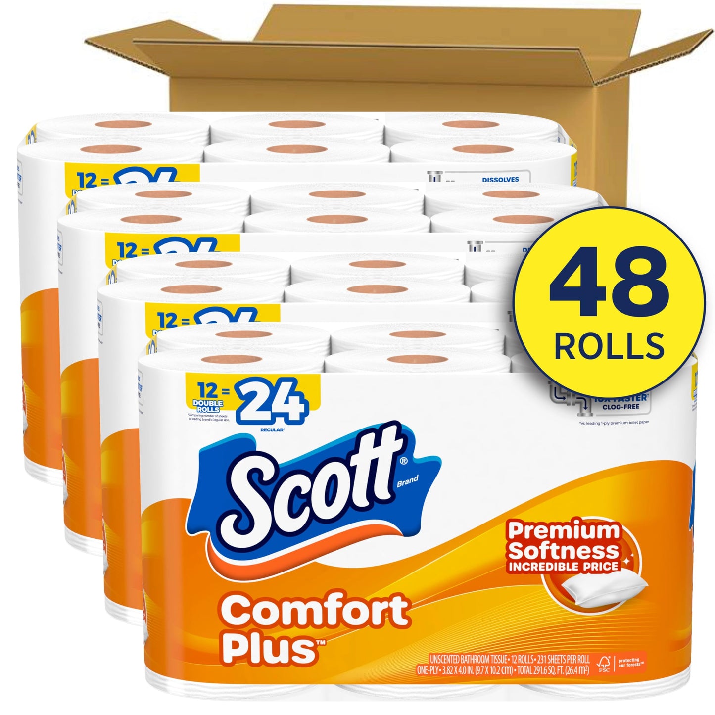 Scott ComfortPlus Toilet Paper, 12 Double Rolls, 231 Sheets per Roll, Septic-Safe, 1-Ply Toilet Tissue - Nirvana Guru
