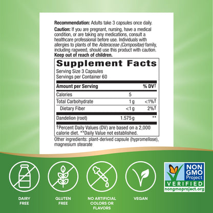 Nature's Way Dandelion Root, Traditional Diuretic Herb*, Traditionally Used to Soothe Digestive Upset*, Vegan Dandelion Root Capsules, 100 Count Nirvana Guru