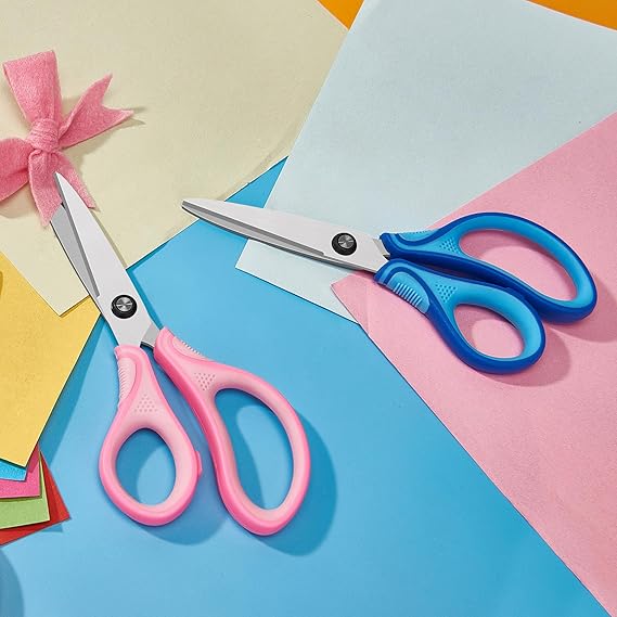 7" Real Left handed Student Scissors, Premium Stainless Steel Blades Shears for Age 8~12,Ergonomic Semi-Soft ABS Rubber Grip, Suitable for School, Office and Family Daily Use,Pink nirvanaguru