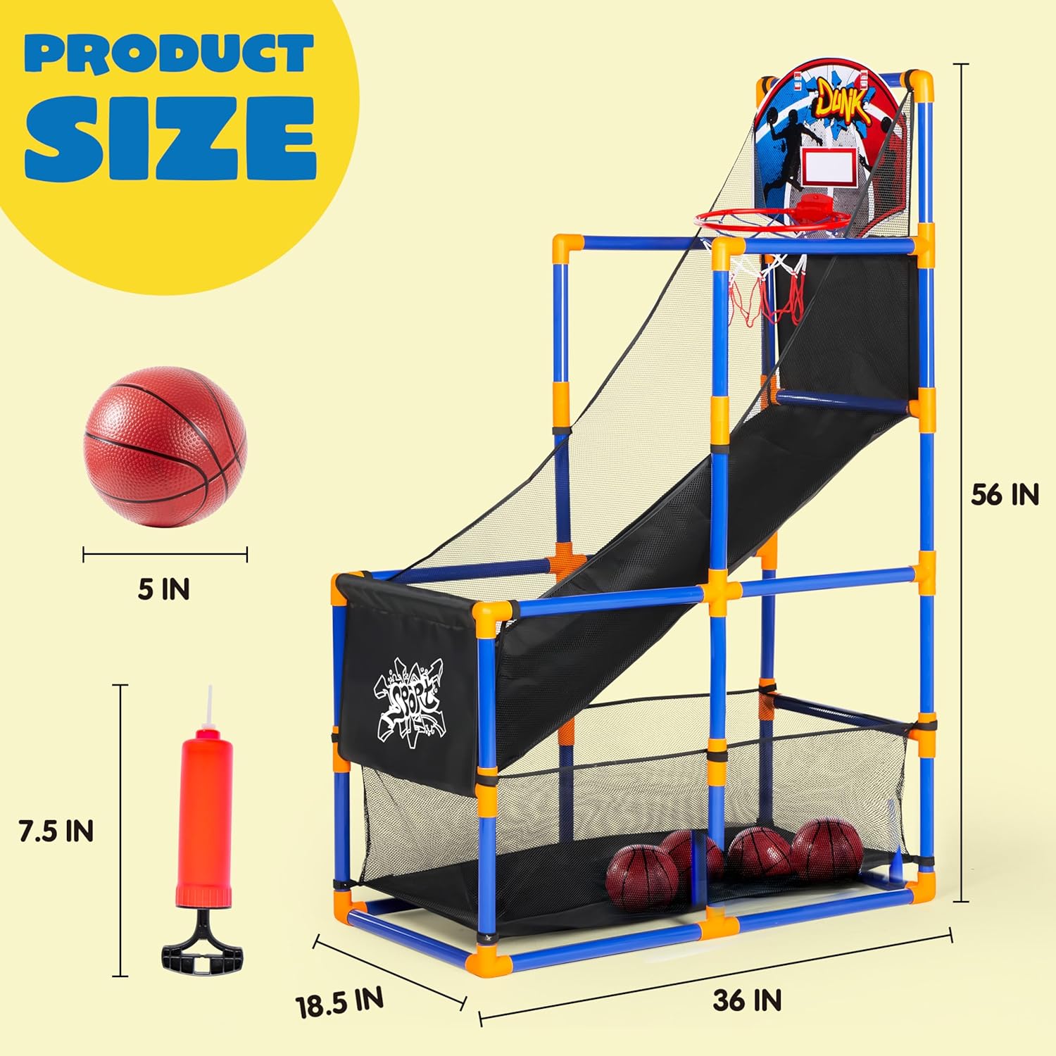 JOYIN Arcade Basketball Game Set with 4 Balls and Hoop for Kids 3 to 12 Years Old Indoor Outdoor Sport Play - Easy Set Up - Air Pump Included - Ideal for Competition Nirvana Guru
