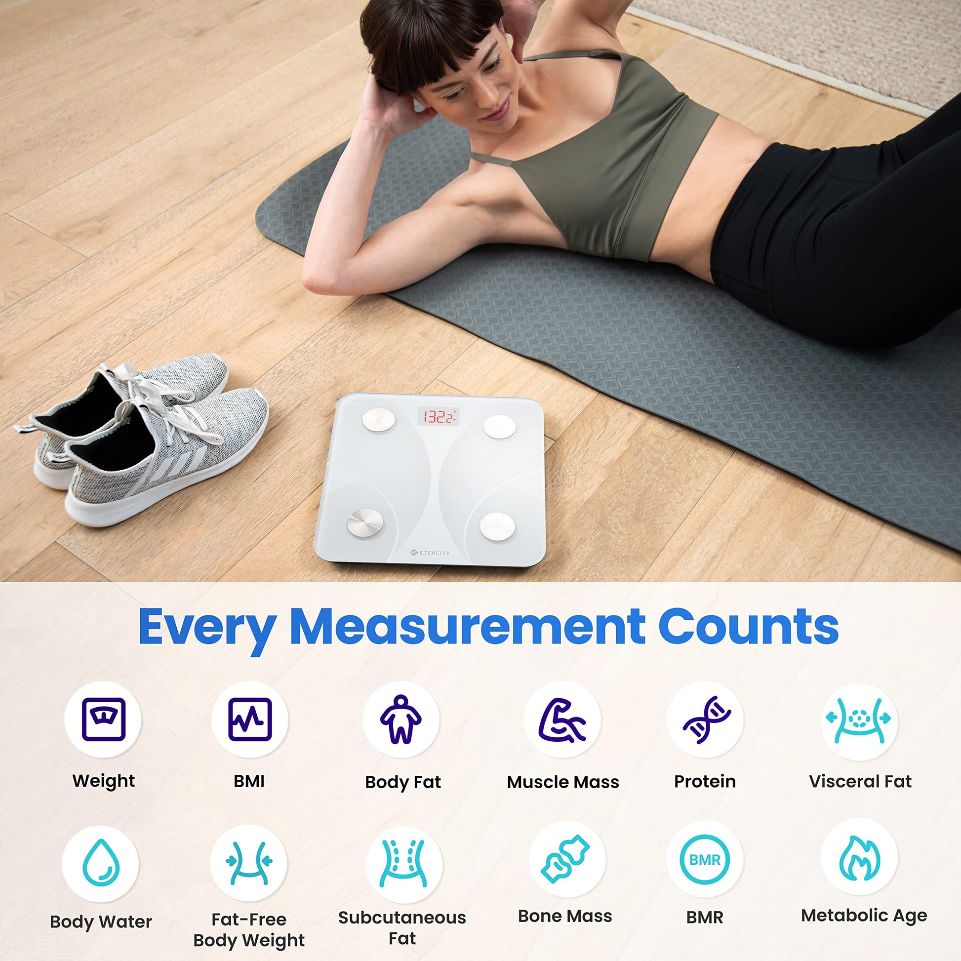 Etekcity Smart Scale for Body Weight FSA HSA Store Eligible, Bathroom Digital Weighing Scale with BMI, Body Fat, Muscle Mass, Accurate Bluetooth Home User Health Equipment Sync Apps Nirvana Guru