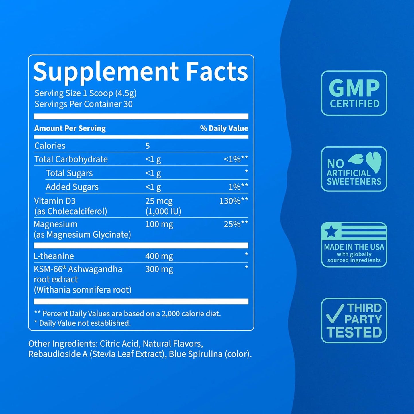 Supercalm Powdered Drink Mix, Raspberry Lemonade, L Theanine, Ksm-66 Ashwagandha, Magnesium Glycinate, Vitamin D 3, Supplements for Relaxation & Focus, No Sugar, Non GMO, On The Go, 20 Ct