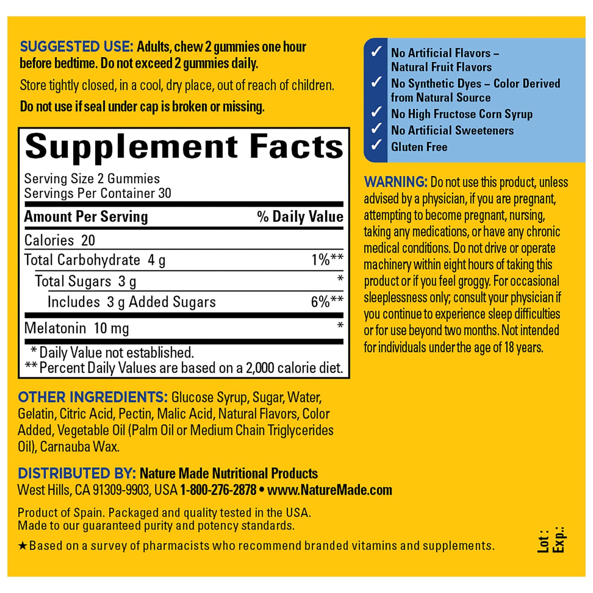 Nature Made Melatonin 10 mg per serving Gummies, Sleep Gummies for Adults Maximum Strength Dosage, 100% Drug Free Sleep Aid, 120 Count, 60 Day Supply - Nirvana Guru