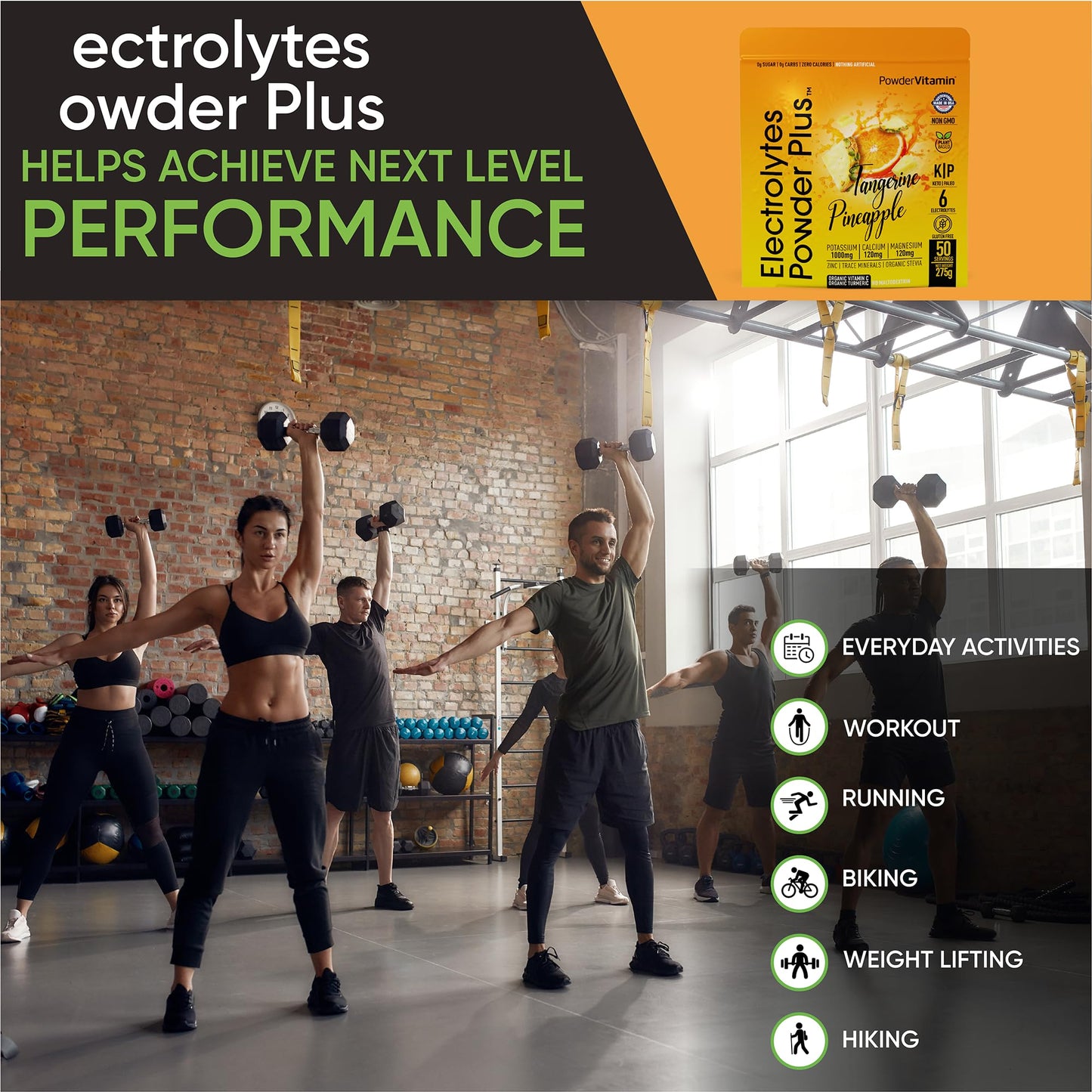 PowerVitamin Lemonade Electrolytes Powder No Sugar for Daily Energy - Keto Electrolytes - Hydration Powder with 1000mg Potassium, 120mg Calcium, Magnesium, Organic Vitamin C, 100 Servings