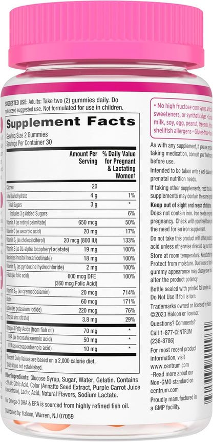 Centrum Prenatal Multivitamin Gummies with DHA and Folic Acid, Mixed Berry and Orange Flavors - 60 Count, 30 Day Supply Nirvana Guru