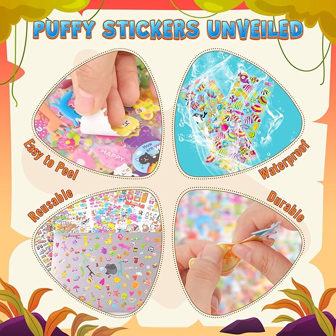 3200+ Stickers for Kids, 3D Puffy Sticker, 64 Different Sheets, Cute Animals Stickers for Boys Girls Teachers, Classroom Reward, Craft Scrapbooking, Party Gift nirvanaguru