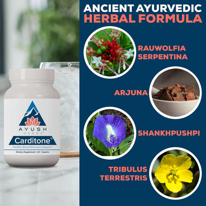 Ayush Herbs Carditone - Natural Heart Health Supplement for Women & Men, BP Formula, Holistic Heart Support with Rauwolfia, Arjuna, Calcium, and Magnesium - 60 Vegetarian Caplets (1 Count) Nirvana Guru