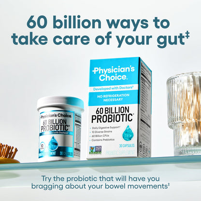 Physician's CHOICE Probiotics 60 Billion CFU - 10 Strains + Organic Prebiotics - Immune, Digestive & Gut Health - Supports Occasional Constipation, Diarrhea, Gas & Bloating - for Women & Men - 60ct Nirvana Guru
