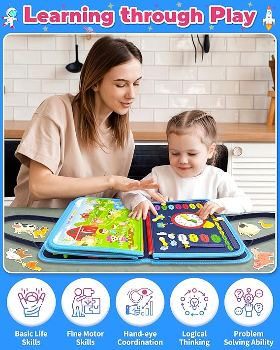 Gojmzo Busy Board Montessori Toys for Toddler Boy Birthday Gifts, Busy Book Sensory Toys for Toddlers, Learning Educational Toddler Travel Activities nirvanaguru