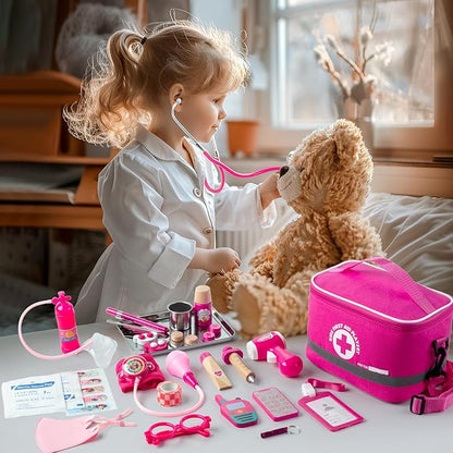 Doctor Kit for Kids Girls, 34 Pcs Kids Doctor Kit for Toddlers 3-5 with Medical Storage Bag & Real Stethoscope, Pretend Play Set for Boys Girls Fun Role Playing Game nirvanaguru