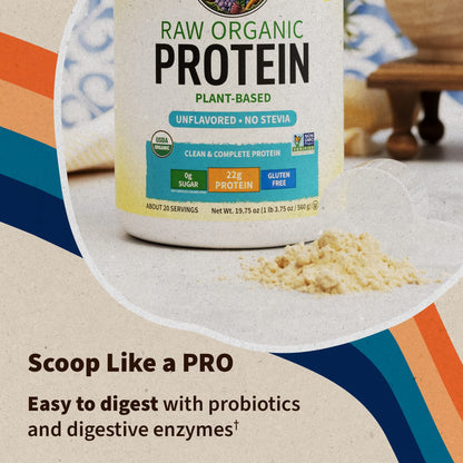 Organic Vegan Unflavored Protein Powder, Garden of Life 22g Plant Based Protein & BCAAs, Organic Protein Powder with Probiotics & Enzymes, Non-GMO, Gluten-Free Lactose Free 1.2 LB - Nirvana Guru