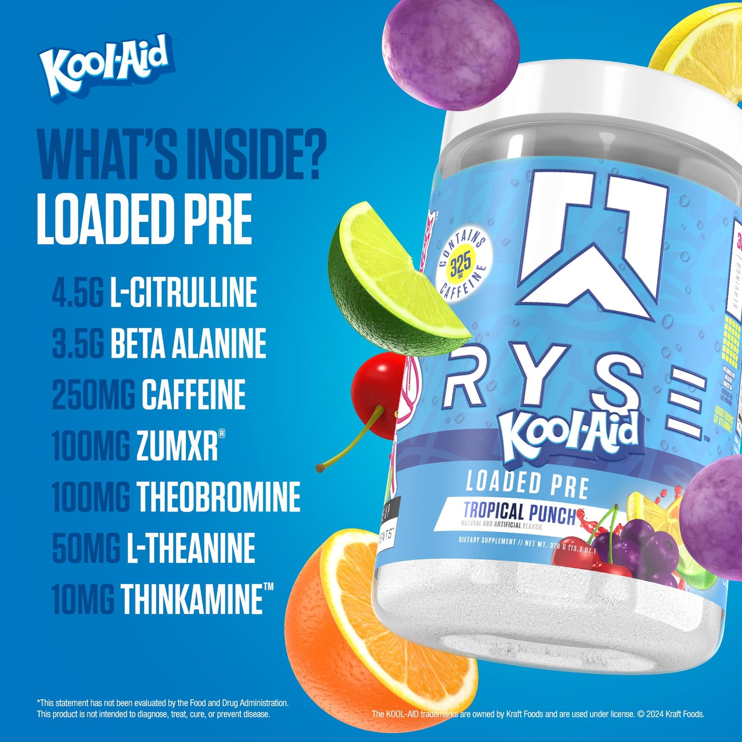 RYSE Loaded Pre Workout Powder - Ring Pop Cherry - Daily Pre-Workout for Men & Women with 325mg Caffeine, Beta Alanine, and Citrulline for Pump, Focus, and Energy - 30 Servings Nirvana Guru