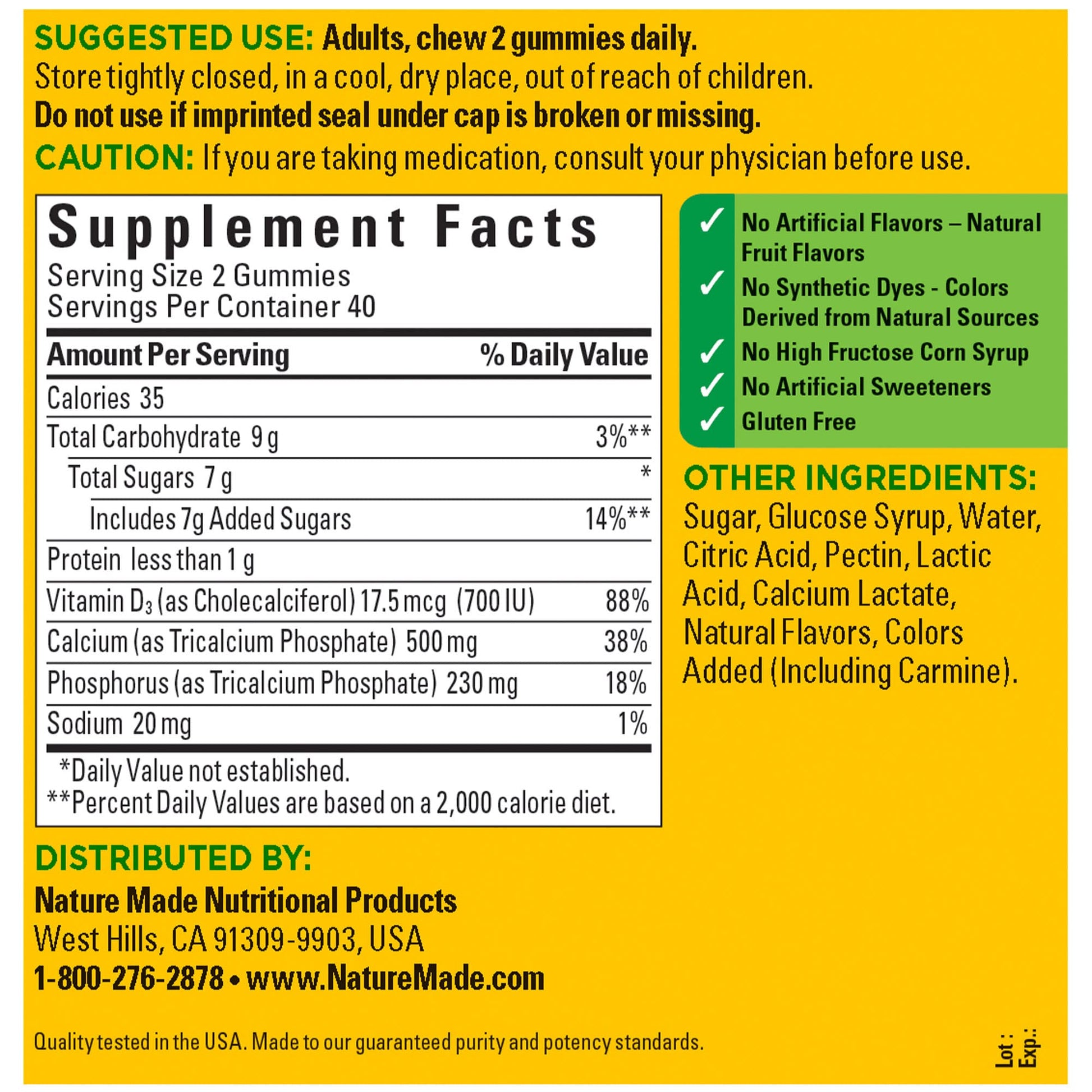Nature Made Calcium Gummies 500 mg Per Serving with Vitamin D3, Dietary Supplement for Bone Support, 80 Gummies, 40 Day Supply Nirvana Guru