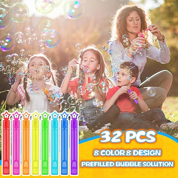 32 Pcs 8 Colors Neon Bubbles Party Favors For Kids, Mini Star Bubble Wand Bulk In Gift Box as Goody Bags Stuffer, Classroom Giveaways, Carnival Prizes Toy, Birthday Treats, Party Supplies For Toddlers nirvanaguru