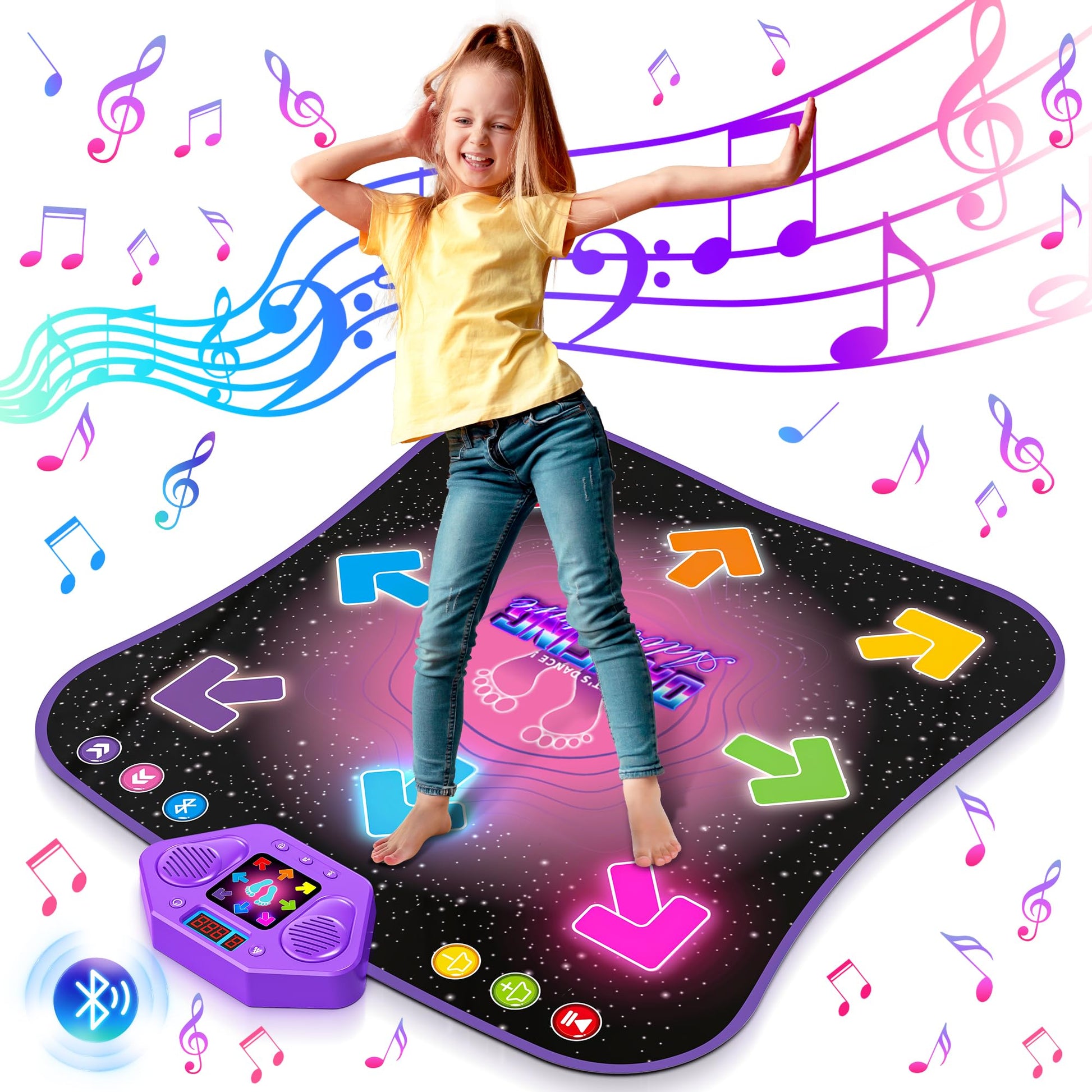 Flooyes Dance Mat Toys for 3-12 Year Old Kids, Electronic Dance Pad with Light-up 6-Button Wireless Bluetooth, Music Dance with 5 Game Modes, Birthday Toys Gifts for 3 4 5 6 7 8 9 10+ Year Old Girls Nirvana Guru