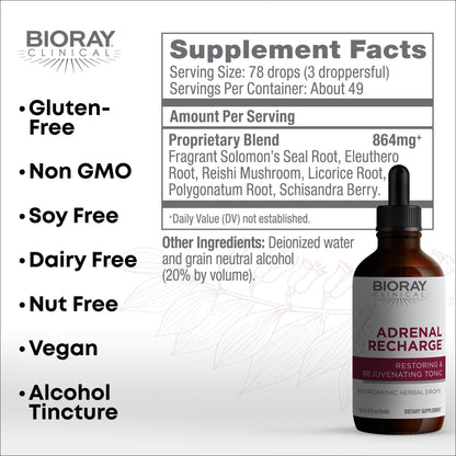 BIORAY Clinical Adrenal Recharge - 2 fl oz - Restoring & Rejuvenating Alcohol Tincture - Non-GMO, Vegan, Gluten Free Nirvana Guru