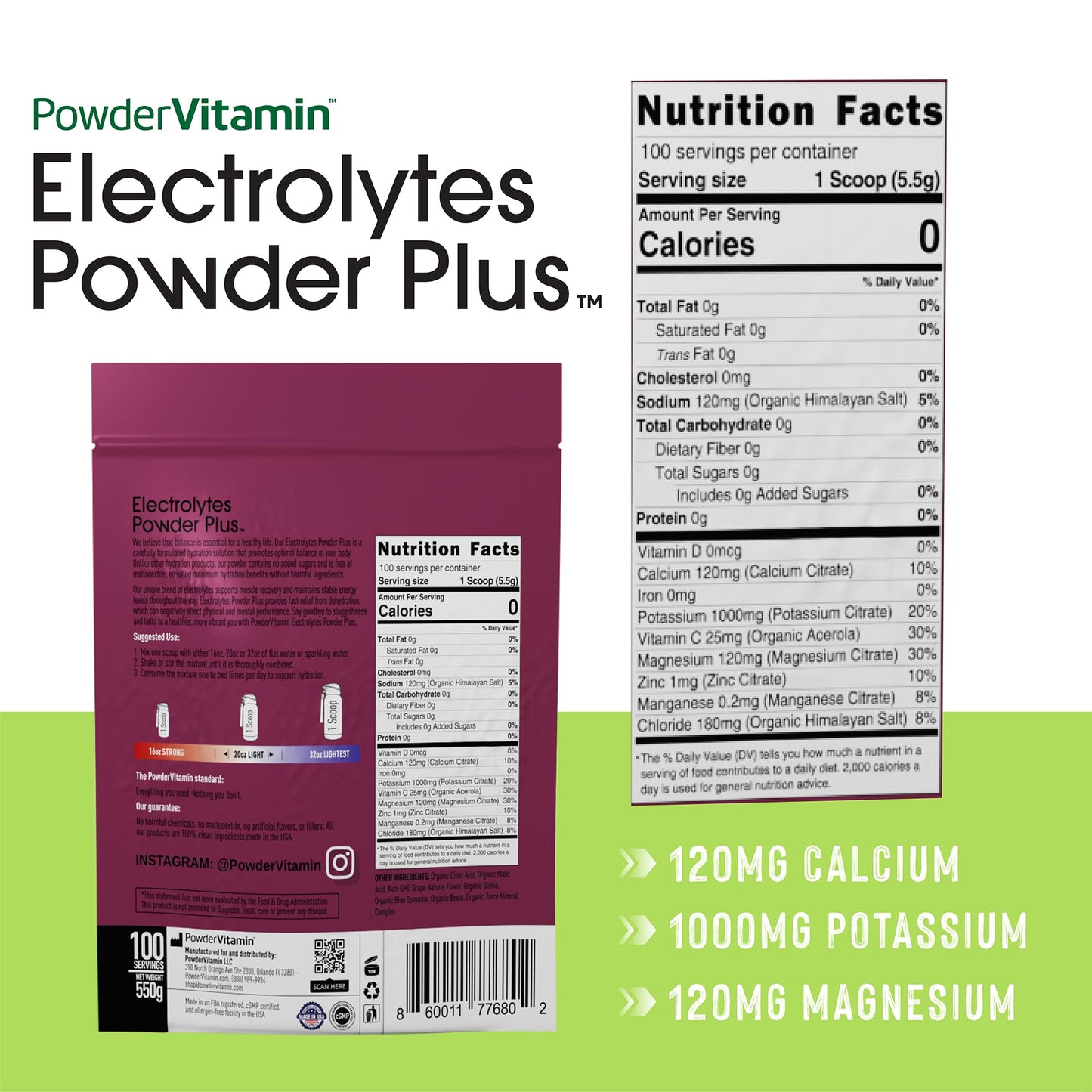 PowerVitamin Lemonade Electrolytes Powder No Sugar for Daily Energy - Keto Electrolytes - Hydration Powder with 1000mg Potassium, 120mg Calcium, Magnesium, Organic Vitamin C, 100 Servings