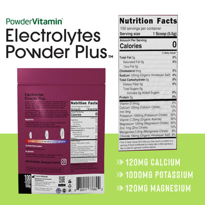 PowerVitamin Lemonade Electrolytes Powder No Sugar for Daily Energy - Keto Electrolytes - Hydration Powder with 1000mg Potassium, 120mg Calcium, Magnesium, Organic Vitamin C, 100 Servings