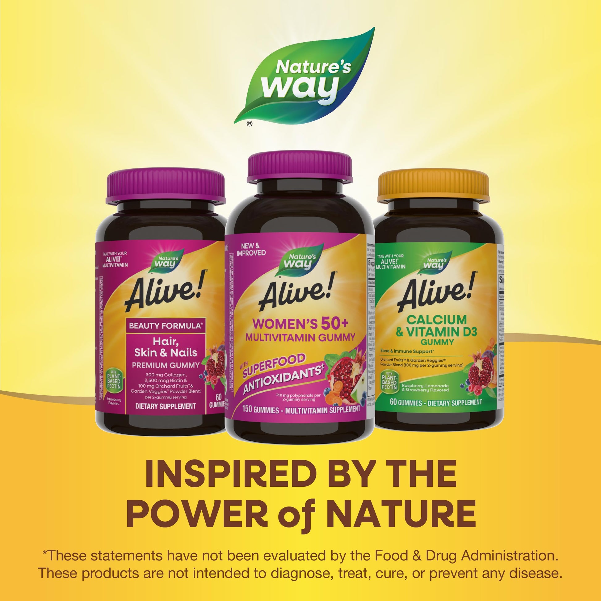 Nature's Way Alive Women’s 50+ Daily Gummy Multivitamins, Supports Multiple Body Systems*, Supports Healthy Heart, Brain & Bones,* B-Vitamins, Mixed Berry Flavored, 150 Gummies (Packaging May Vary) - Nirvana Guru