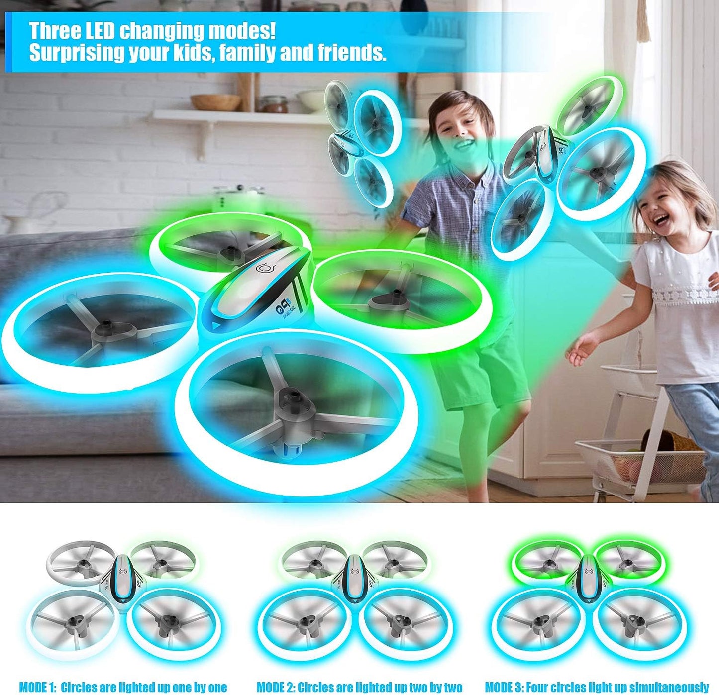 Q9s Drones for Kids,RC Drone with Altitude Hold and Headless Mode,Quadcopter with Blue&Green Light,Propeller Full Protect,2 Batteries and Remote Control,Easy to fly Kids Gifts Toys for Boys and Girls Nirvana Guru