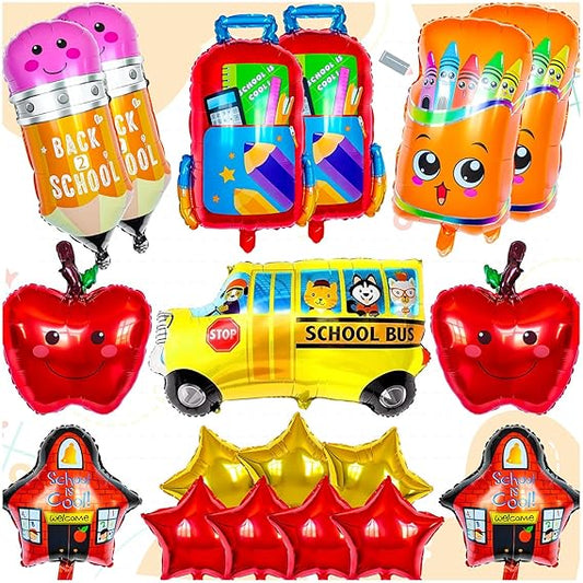 20 Pcs Back to School Balloons, Colorful School Bus Balloons Pencil Apple Crayon Foil Mylar Balloon for Party Decorations Supplies nirvanaguru