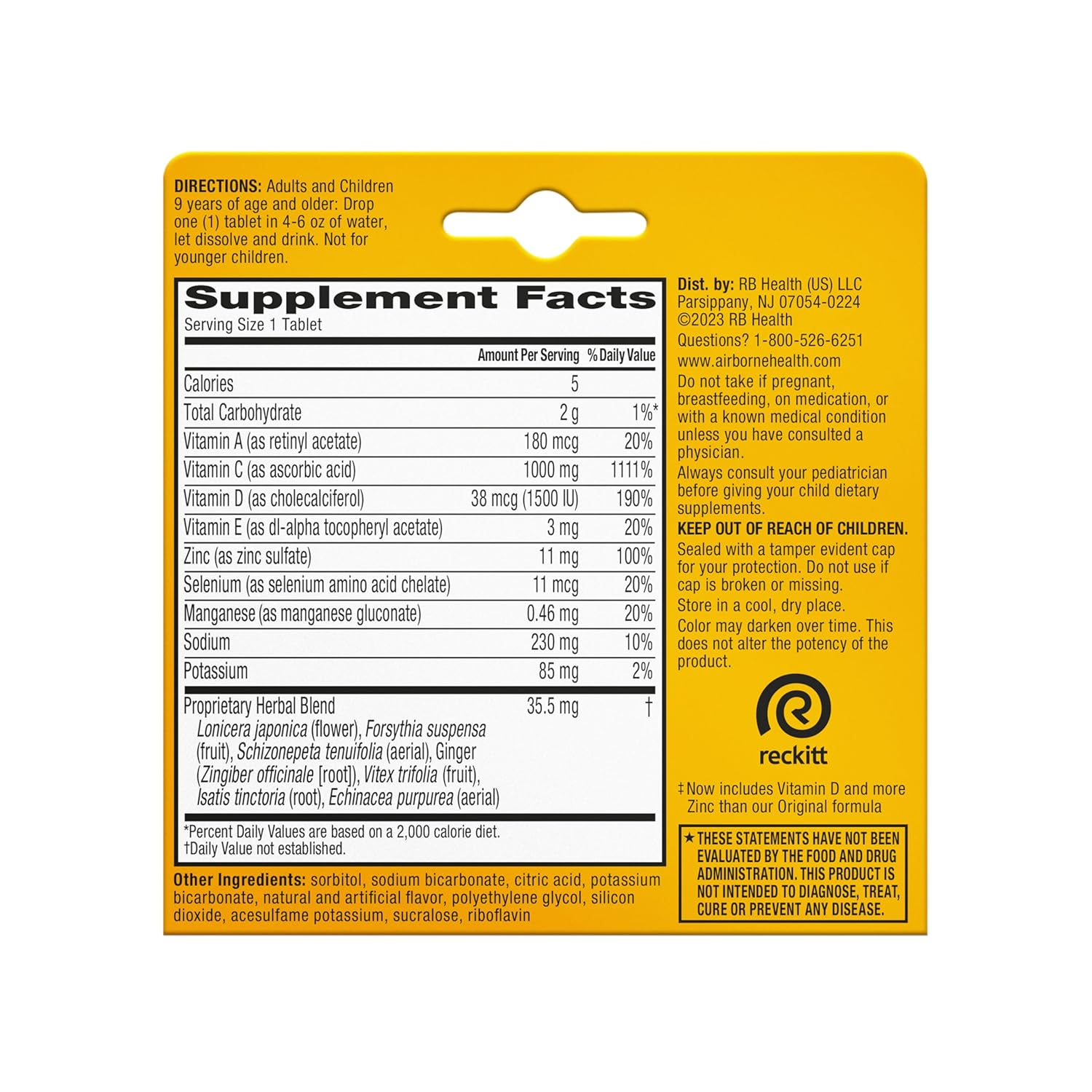 Airborne 1000mg Vitamin C with Vitamin D & Zinc, Sugar Free Multivitamin Immune Support Supplement, Antioxidants Vitamins A C & Vitamin E, 10 Effervescent Tablets, Zesty Orange Flavor Nirvana Guru
