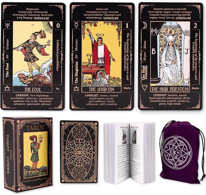 Tarot Cards for Beginners, Classic Tarot Cards with Meanings on Them, Durable Tarot Cards with Guide Book for Beginners (Black) nirvanaguru