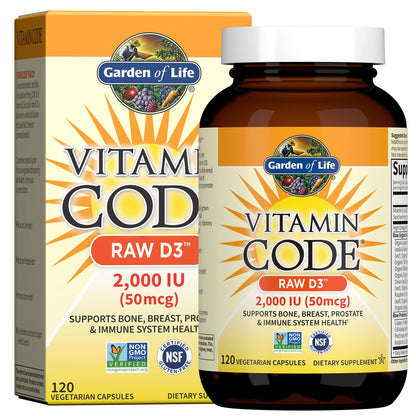 Garden of Life Vitamin D, Vitamin Code Raw D3, Vitamin D 2,000 IU, Raw Whole Food Vitamin D Supplements with Chlorella, Fruit, Veggies & Probiotics for Bone & Immune Health, 60 Vegetarian Capsules - Nirvana Guru