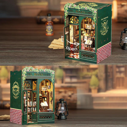 CUTEBEE Book Nook Kit - DIY Miniature House Kit for Adults, Teens and Beginners, Dollhouse Booknook Library Tiny House Bookshelf Decor 3D Wooden Puzzle, Gifts for Family, Friends (Owl Bookstore) Nirvana Guru
