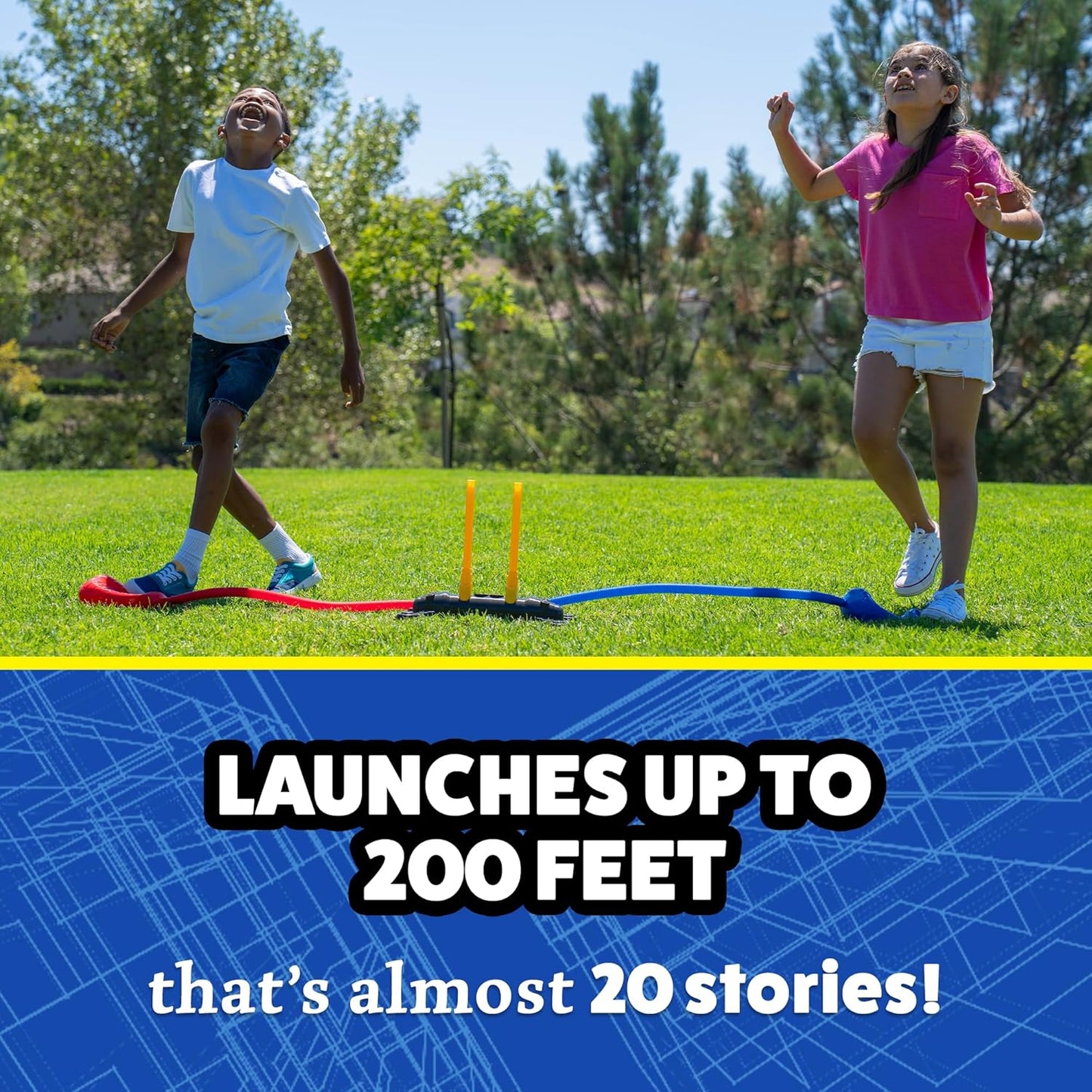 Stomp Rocket Original Dueling Rocket Launcher for Kids, 8 Rockets - Fun Backyard & Outdoor Kids Toys Gifts for Boys & Girls -Toy Foam Blaster Set Soars 200ft - Multi-Player Launcher Stand Nirvana Guru