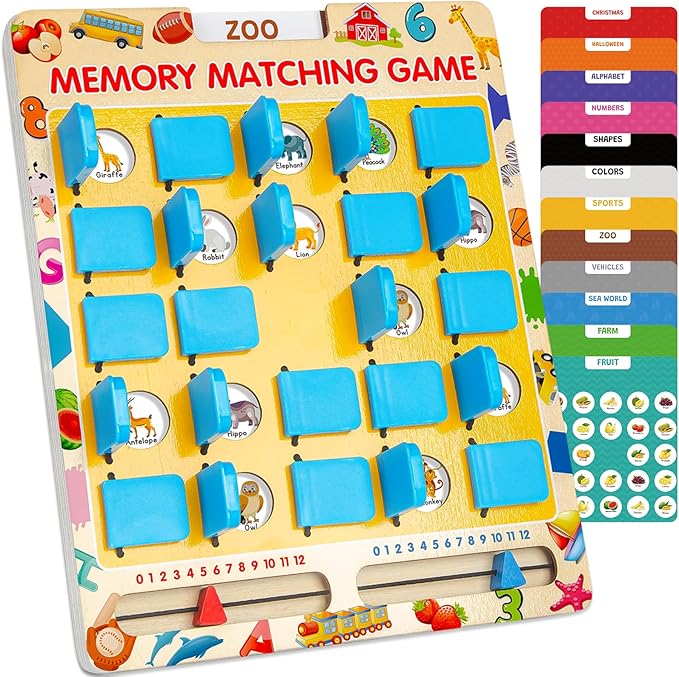 Matching Memory Game for Kids Age 3 4 5 6 7 8 Year Old, Travel Toy for Boys Girls, Wooden Board Game, Road Trip Essentials for Toddler, Airplane/ Car/ Camping Activity, Ideal Christmas, Birthday Gifts nirvanaguru