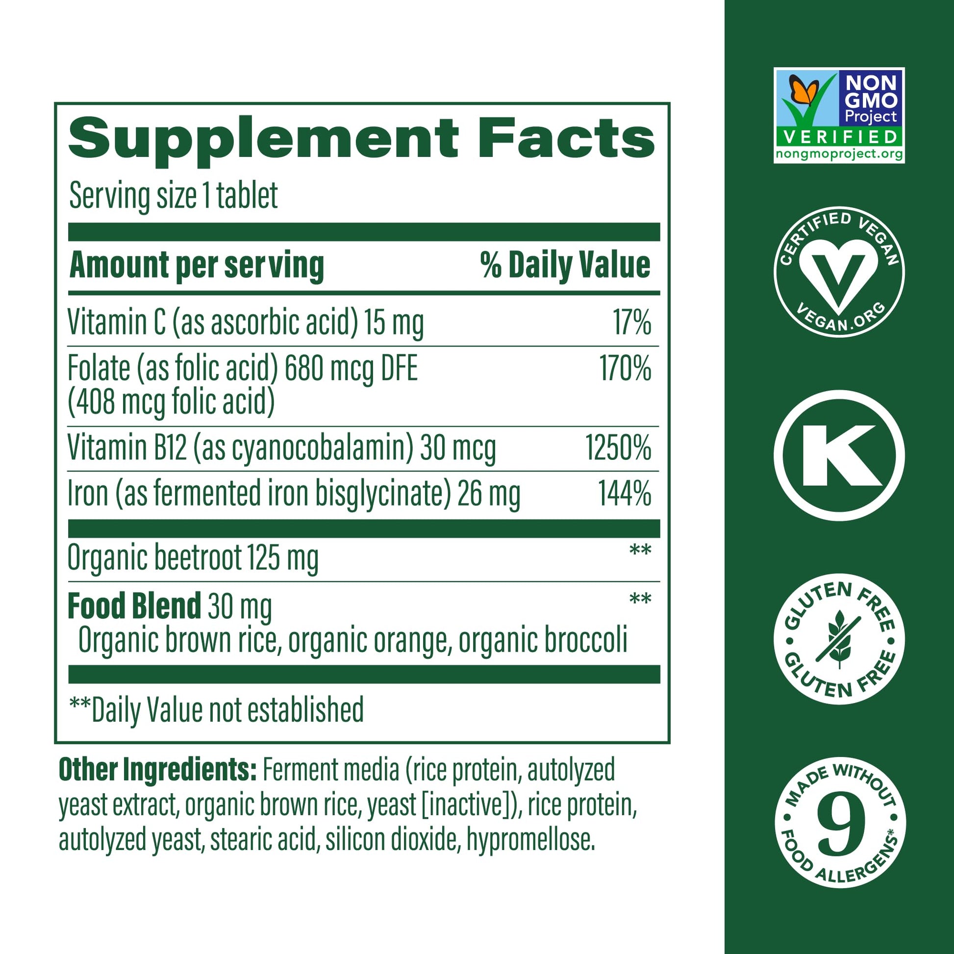 MegaFood Blood Builder Iron Supplement Clinically Shown to Increase Iron Levels Without Side Effects, Vegan Supplement For Women with Vitamin C, Vitamin B12 & Folic Acid, 90 Tablets - Nirvana Guru