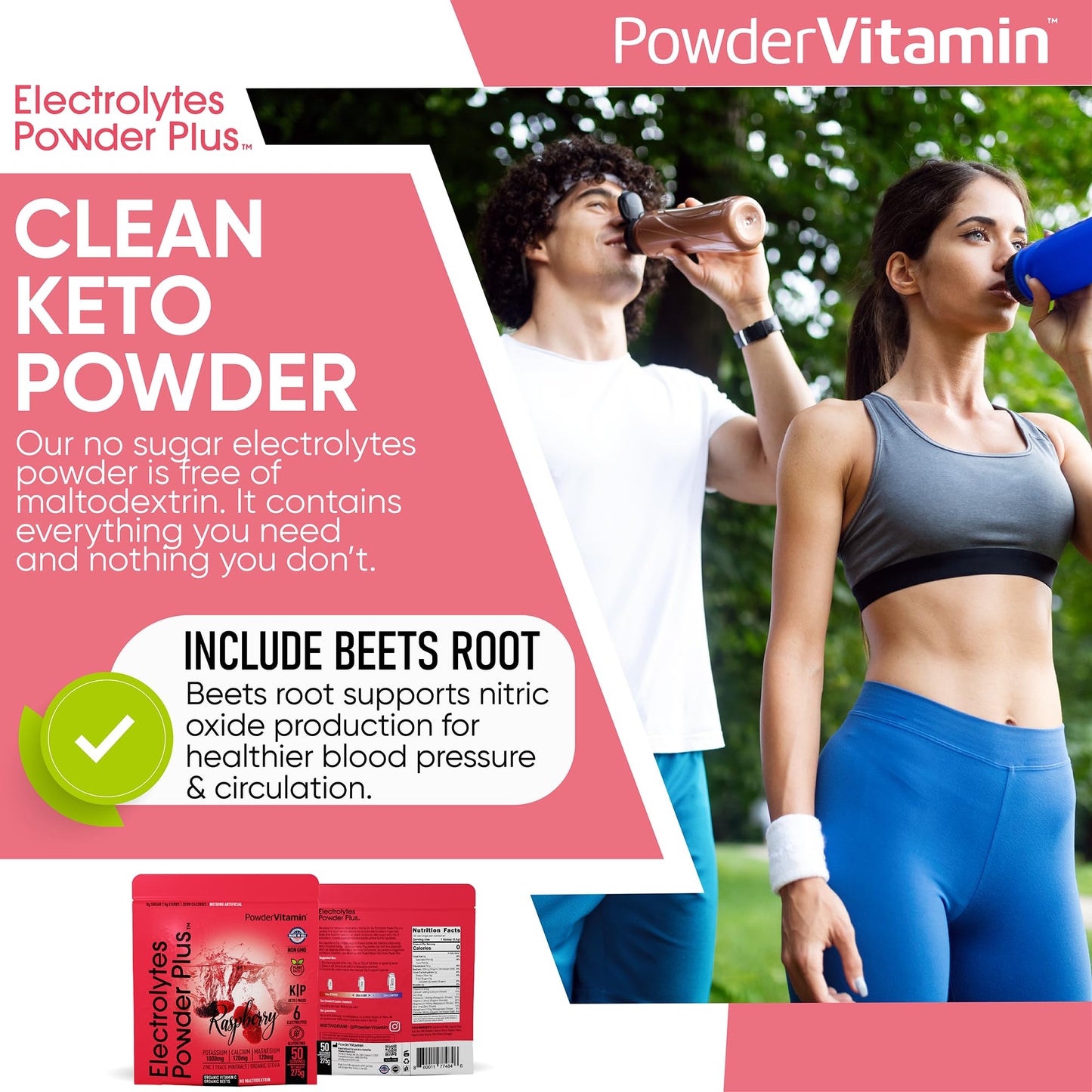 PowerVitamin Lemonade Electrolytes Powder No Sugar for Daily Energy - Keto Electrolytes - Hydration Powder with 1000mg Potassium, 120mg Calcium, Magnesium, Organic Vitamin C, 100 Servings