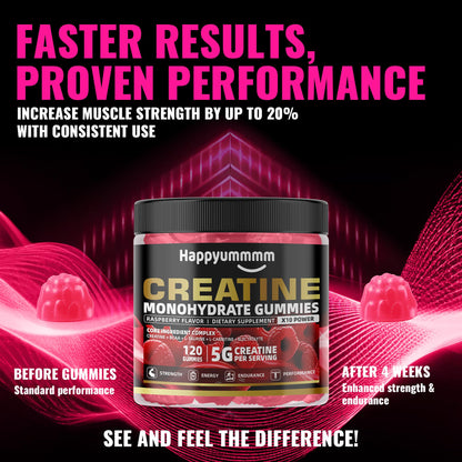 Creatine Monohydrate Gummies 5000mg for Men & Women, Chewables Creatine Monohydrate for Muscle Strength, Muscle Builder, Energy Boost, Pre-Workout Supplement(90 Count)-Strawberry.