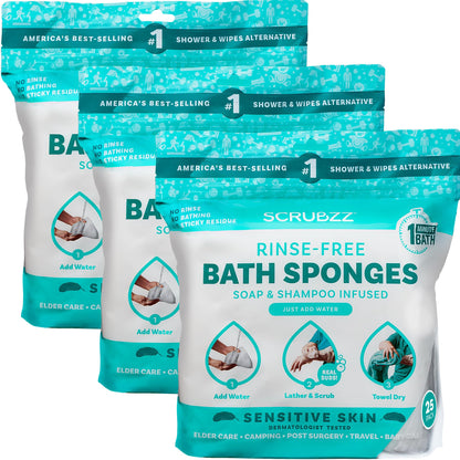 Scrubzz Disposable Rinse Free Bathing Wipes - 25 Pack - All-in-1 Single Use Shower Wipes, Simply Dampen, Lather, and Dry Without Shampoo or Rinsing Nirvana Guru