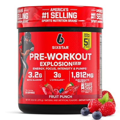 Six Star Pre-Workout Powder for Men & Women, Fruit Punch (30 Servings) - Preworkout Explosion 2.0 Energy Powder Drink Mix with Beta-Alanine & Caffeine - Sports Nutrition Supplement Products Nirvana Guru