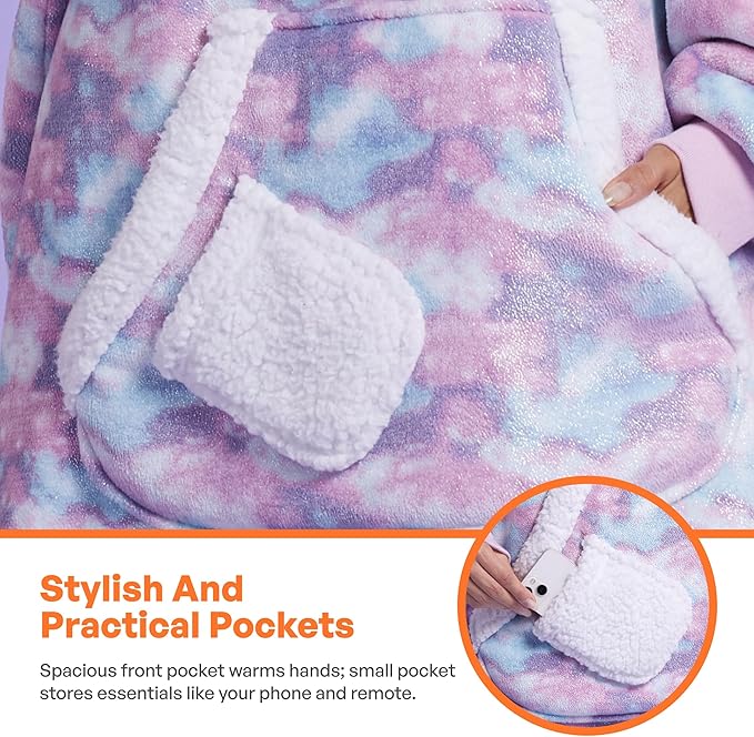 Giggling Getup Wearable Blanket Hoodie for Women and Men Sherpa Fleece Hooded Blanket Sweatshirt Warm Cozy Sherpa Wearable Throw Oversized Hoodie with Giant Pocket & Sleeves for Adult Unicorn nirvanaguru