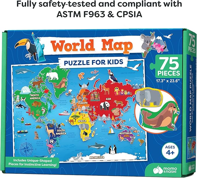 Momo & Nashi US Map Puzzle & World Map Puzzle - Childrens Jigsaw Geography Puzzles for Kids Learning Games nirvanaguru