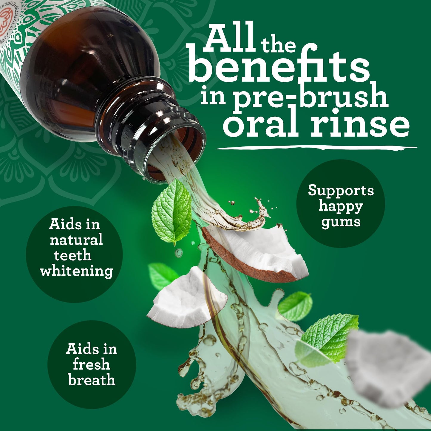 GuruNanda Starter Pulling Oil Mouthwash for Natural Teeth Whitening, Coconut and Peppermint Oil for Fresh Breath & Happy Gums, Alcohol-Free, 8 Oz Nirvana Guru