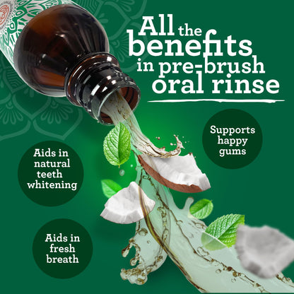 GuruNanda Starter Pulling Oil Mouthwash for Natural Teeth Whitening, Coconut and Peppermint Oil for Fresh Breath & Happy Gums, Alcohol-Free, 8 Oz Nirvana Guru