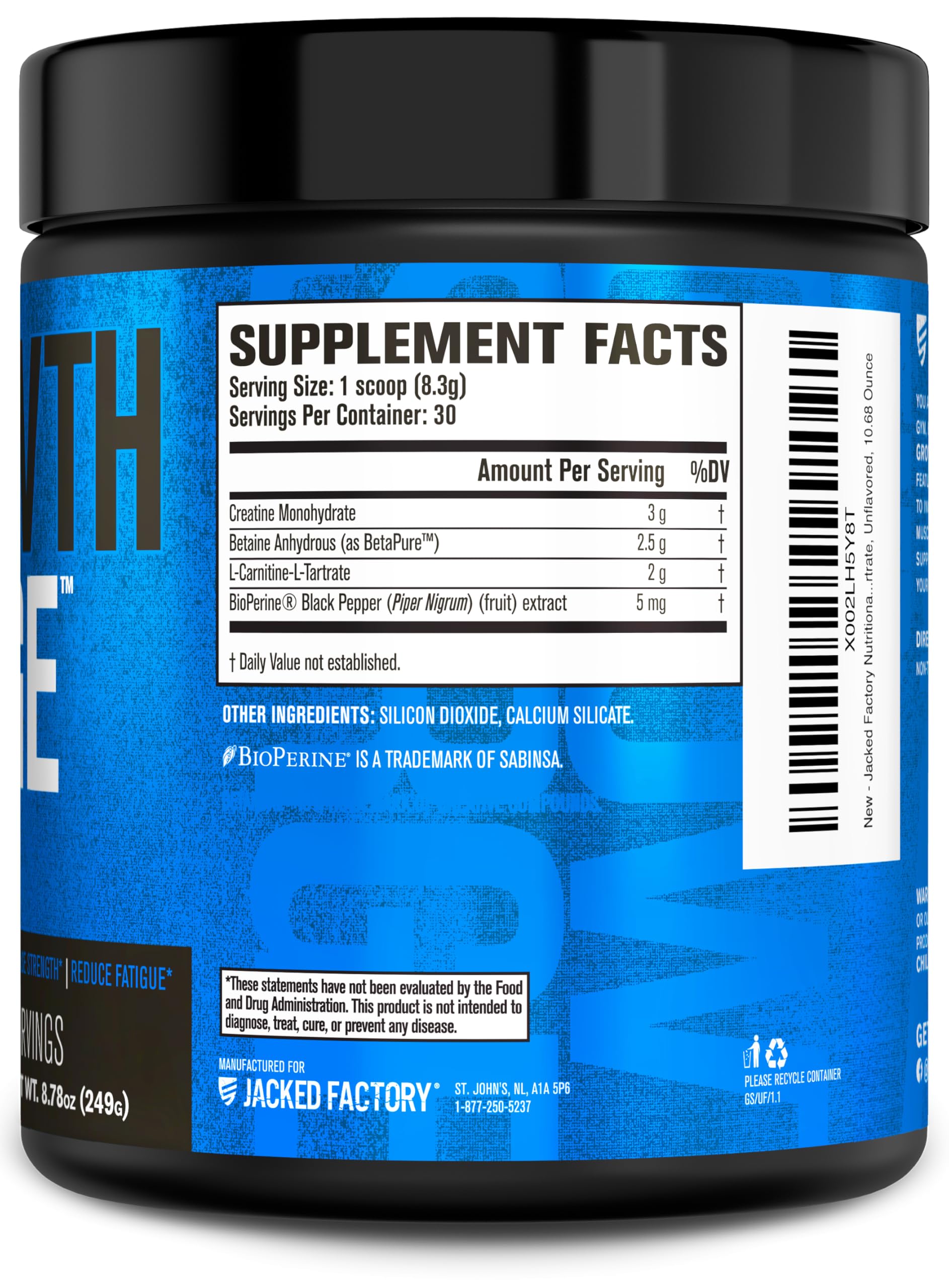 Jacked Factory Growth Surge Creatine Post Workout w/L-Carnitine - Daily Muscle Builder & Recovery Supplement with Creatine Monohydrate, Betaine, L-Carnitine L-Tartrate - 30 Servings, Swoleberry Nirvana Guru