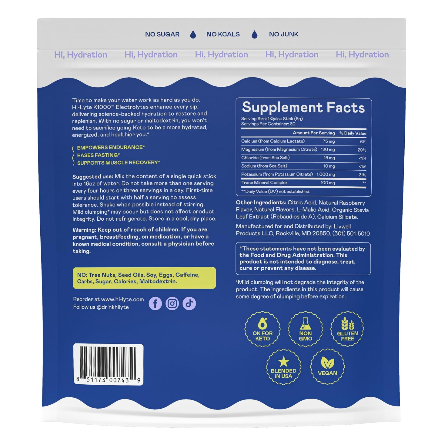 Hi-Lyte Keto K1000 Electrolyte Powder | Raspberry Lemon | Hydration Supplement Drink Mix | Boost Energy & Beat Leg Cramps | No Sugar, No Maltodextrin | 50 Servings