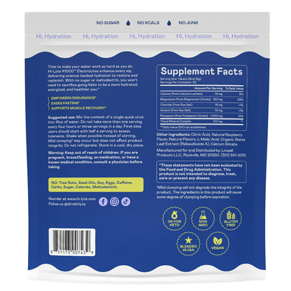 Hi-Lyte Keto K1000 Electrolyte Powder | Raspberry Lemon | Hydration Supplement Drink Mix | Boost Energy & Beat Leg Cramps | No Sugar, No Maltodextrin | 50 Servings
