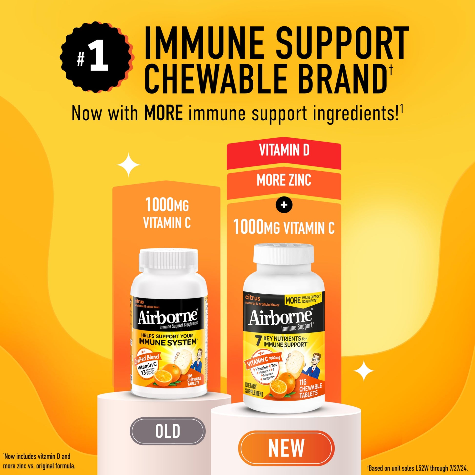 Airborne Vitamin C 1000mg (per Serving) - Citrus Chewable Tablets (116 Count in a Bottle), Gluten-Free Immune Support Supplement, with Vitamins A C E, Zinc, Selenium, Echinacea, Ginger, Antioxidants Nirvana Guru