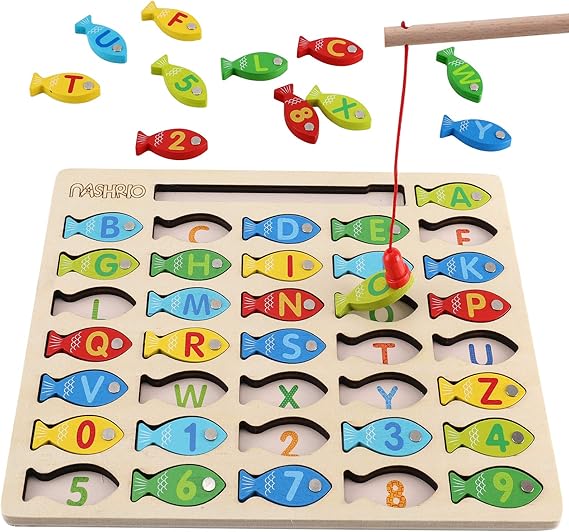 Magnetic Wooden Fishing Game Toy for Toddlers – Alphabet & Number Puzzle | Preschool Learning ABC Math Educational Toys for Kids Ages 3–5, Boys & Girls nirvanaguru