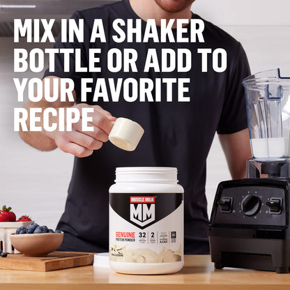 Muscle Milk Genuine Protein Powder, Chocolate, 1.93 Pounds, 13 Servings, 32g Protein, 2g Sugar, Calcium, Vitamins A, C & D, NSF Certified for Sport, Energizing Snack, Packaging May Vary Nirvana Guru