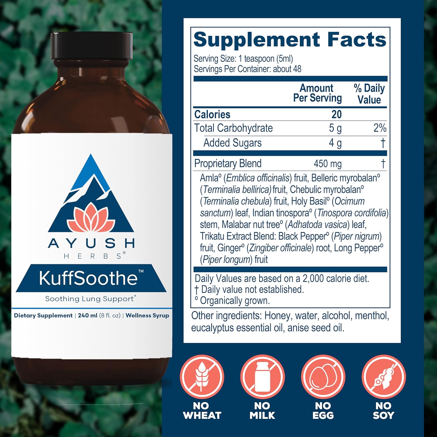 Ayush Herbs KuffSoothe - Bronchial Wellness Syrup, Bronchial Support Supplement, Natural Cough Syrup to Sooth Sore Throat, Sinus & Immune Health Formula with Ginger & Honey - 8 Fl Oz (1 Count) Nirvana Guru