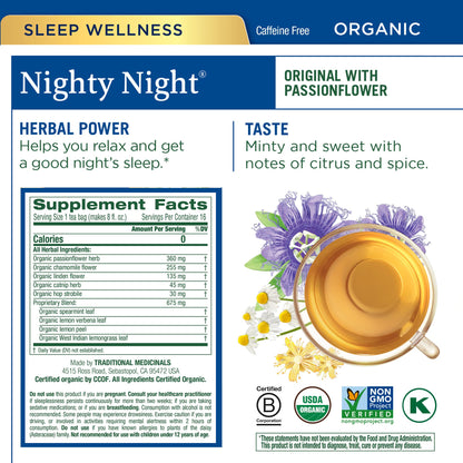 Traditional Medicinals Organic Nighty Night Extra Tea With Valerian Root for Relaxation, 16 Tea Bags (Pack of 1) - Nirvana Guru