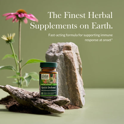 Gaia Herbs Quick Defense - Fast-Acting Immune Support Supplement for Use at Onset of Symptoms - with Echinacea, Black Elderberry, Ginger & Andrographis - 80 Vegan Liquid Phyto-Capsules (8-Day Supply) - Nirvana Guru