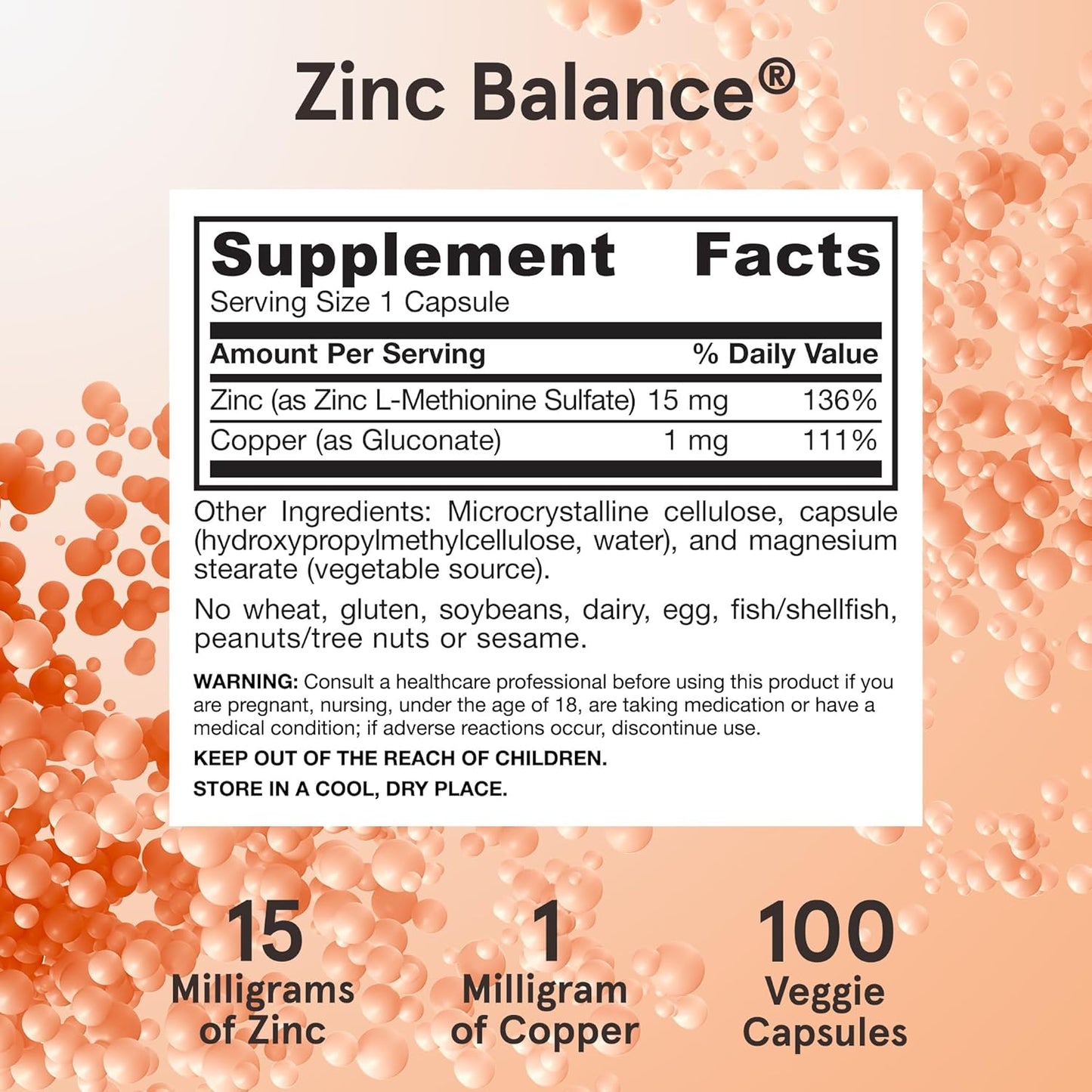 Jarrow Formulas Zinc Balance 15 mg - 100 Servings (Veggie Caps) - Includes Copper - Essential Mineral for Immune System Support - Immune Support Supplement - Gluten Free Zinc Copper Supplement - Vegan - Nirvana Guru